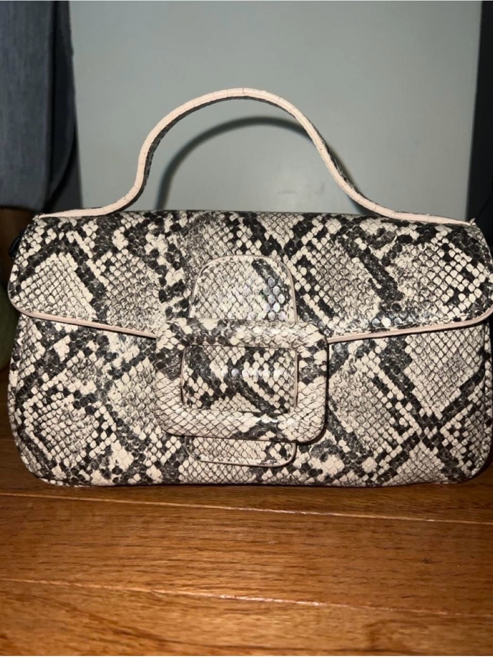 Snake Print Top Handle Women's Bag in Black & White